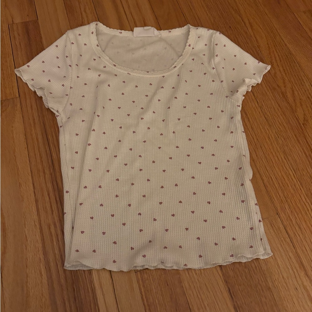 White waffle T-Shirt with hearts